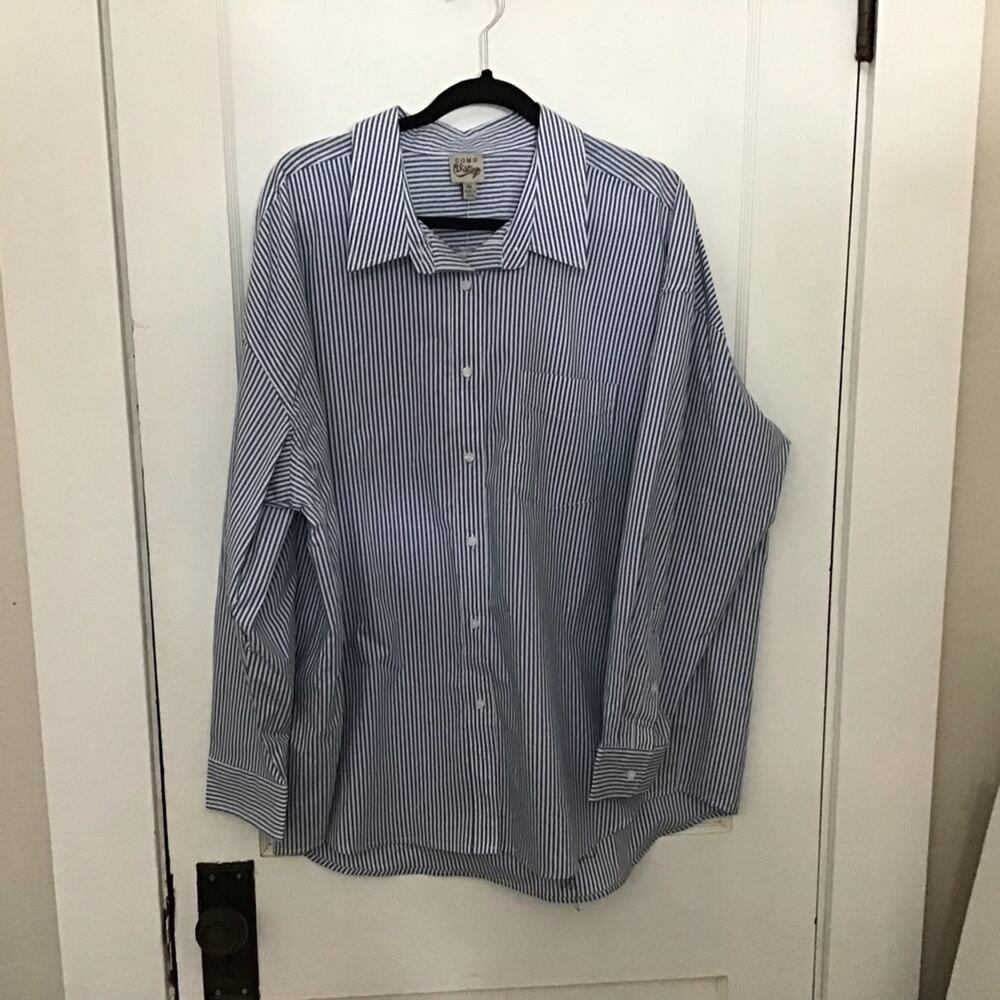 NWT 2X Como Vintage blue & white stripe long sleeve button up